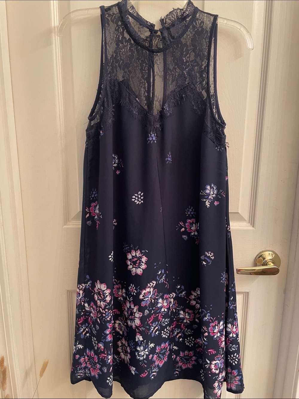 Maurices Navy Lace Yoke Dress with Floral Mesh